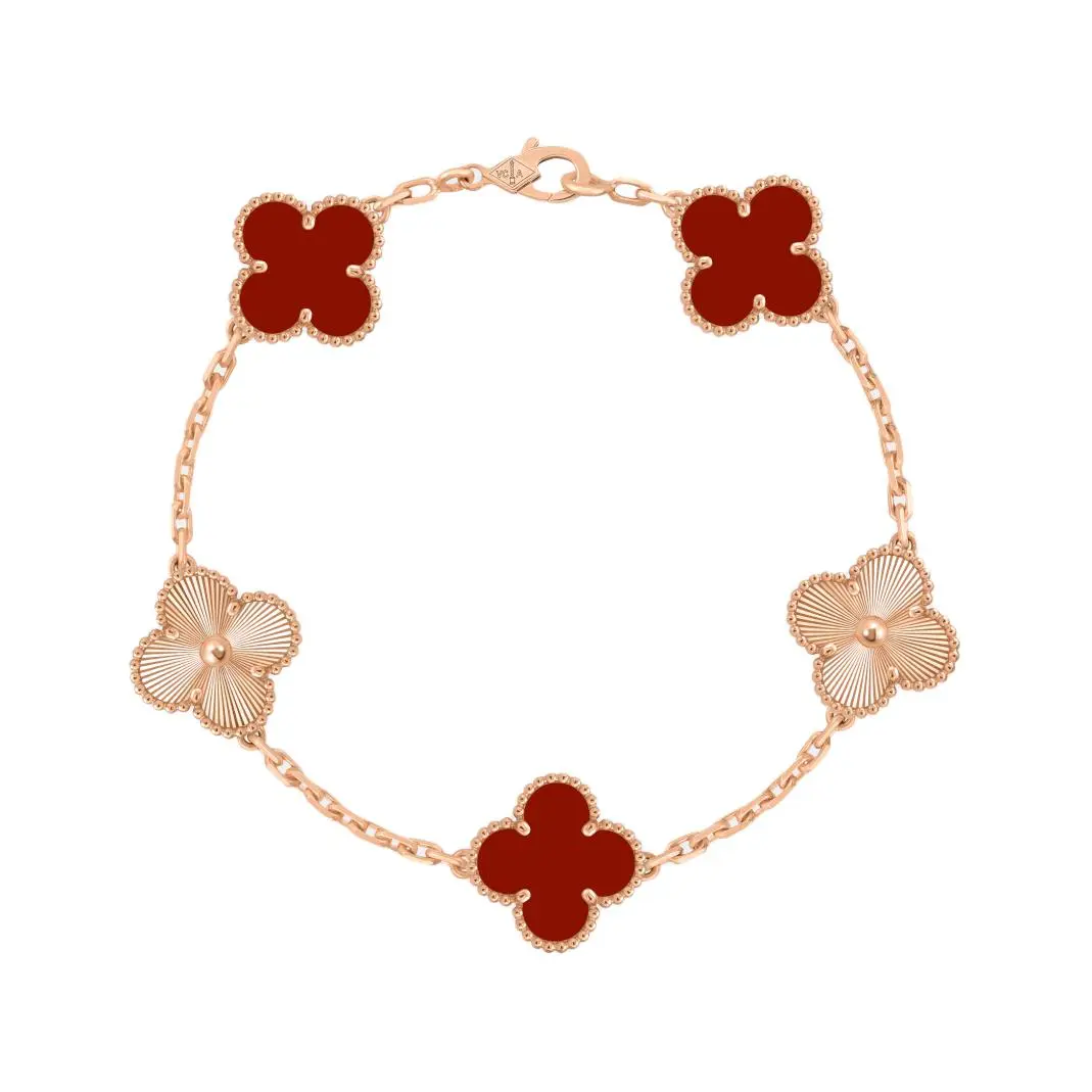 Van Cleef & Arpels Alhambra 18K Gold Red Chalcedony Bracelets Unisex Rose Gold