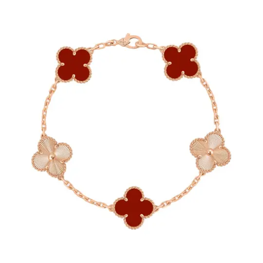 Van Cleef & Arpels Alhambra 18K Gold Red Chalcedony Bracelets Unisex Rose Gold