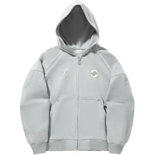 Li Ning Sweatshirts Women's Heather Gray Shark Gray Hooded Moderate Cardigan
