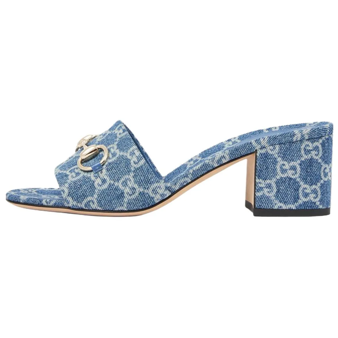 GUCCI Horsebit Slide Slippers 5.5cm Women's Blue