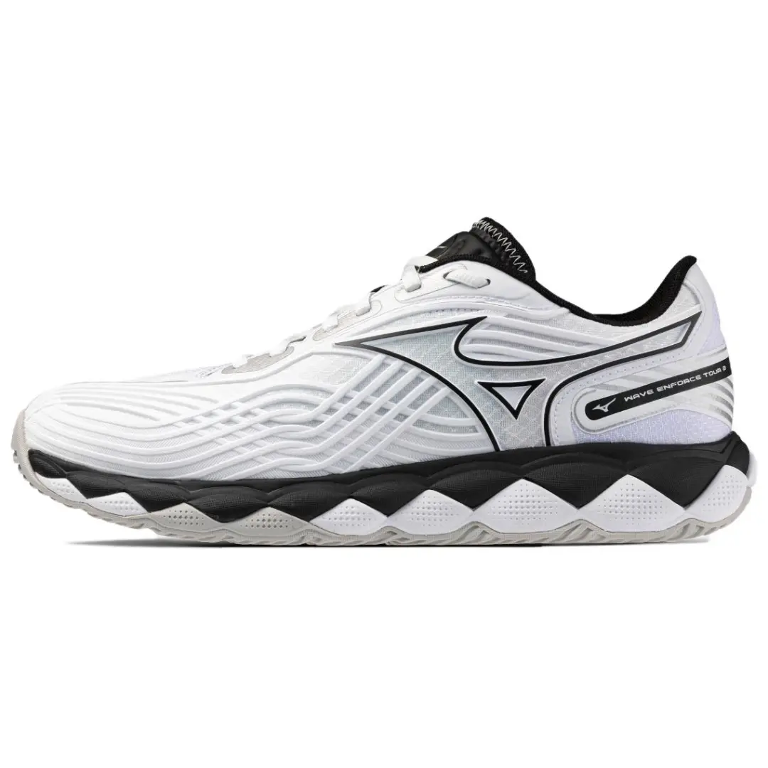 Mizuno WAVE ENFORCE TOUR 2 Megalodon Cushioning, Wear Resistant Low top Tennis Shoes Unisex White/Black