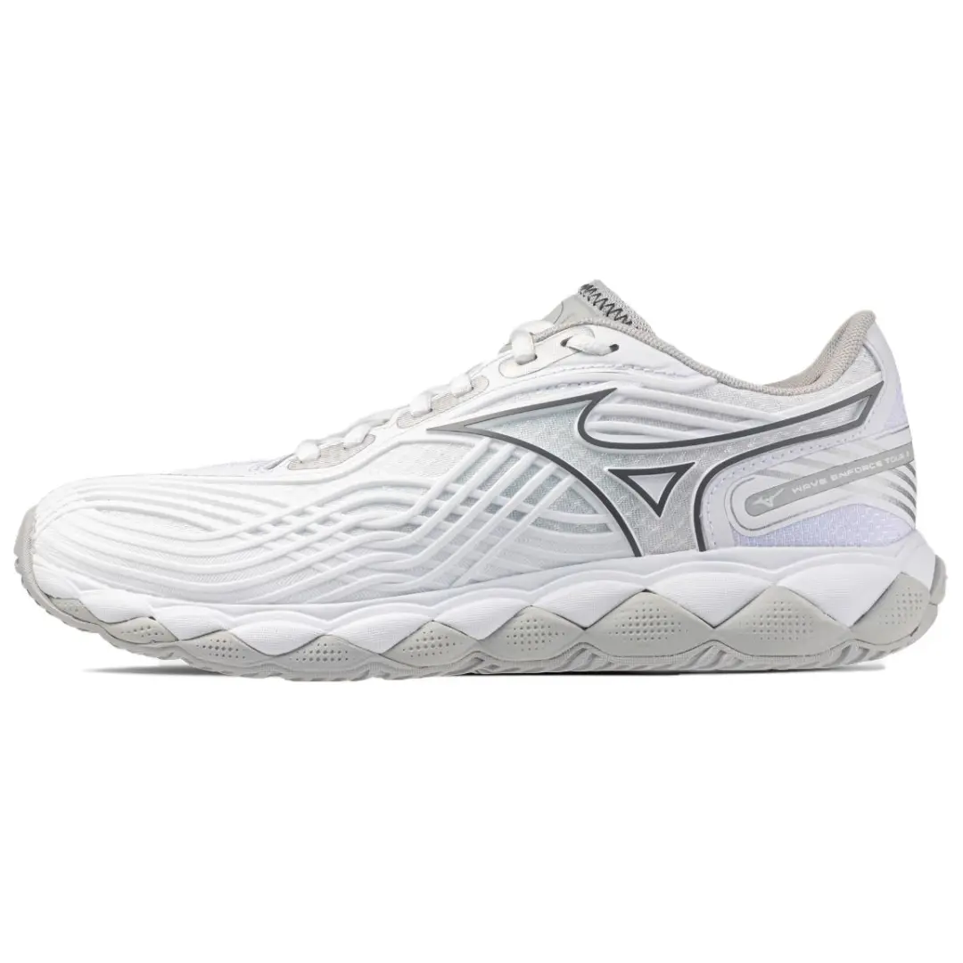 Mizuno WAVE ENFORCE TOUR 2 Cushioning, Wear Resistant Low top Tennis Shoes Women's White/Silver Gray