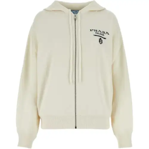 PRADA Zip-Up Drawstring Knitted Hoodie