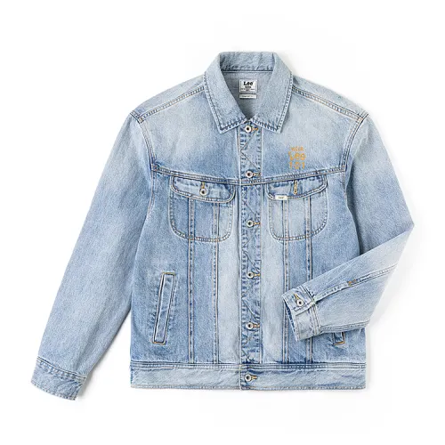 Lee Comfortable jacket, blue denim long-sleeve for leisure, with embroidery, oversize