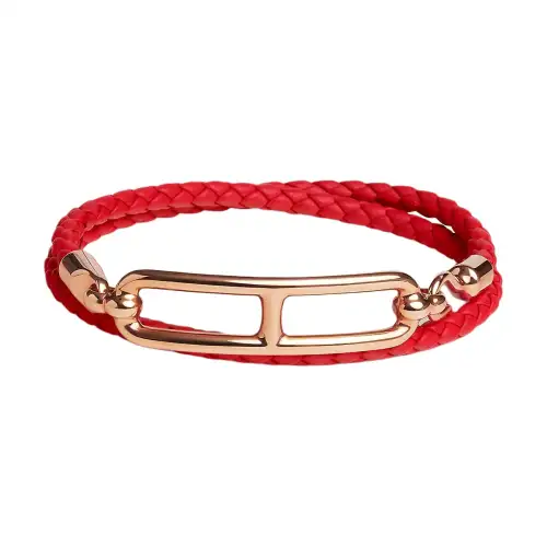 HERMES Cow Leather Bracelets Women's Red