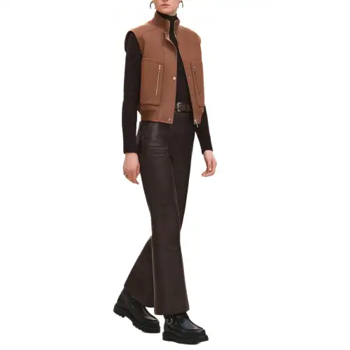 HERMES Jackets Women's Brown Stand Collar Moderate Other