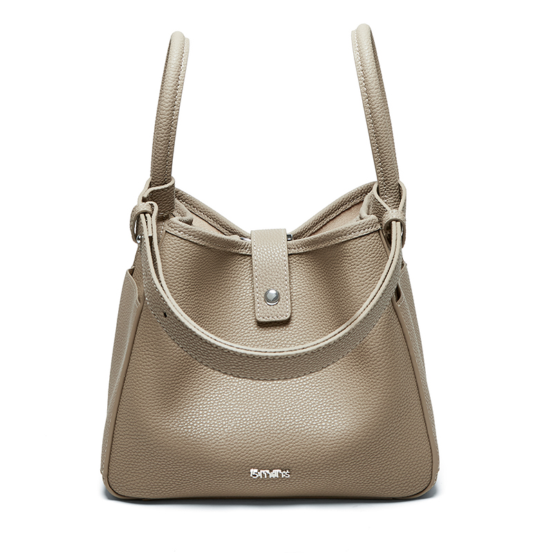 15 MINS Cow Leather One Shoulder Handbag Medium Women's Elephant Gray/Midnight Black