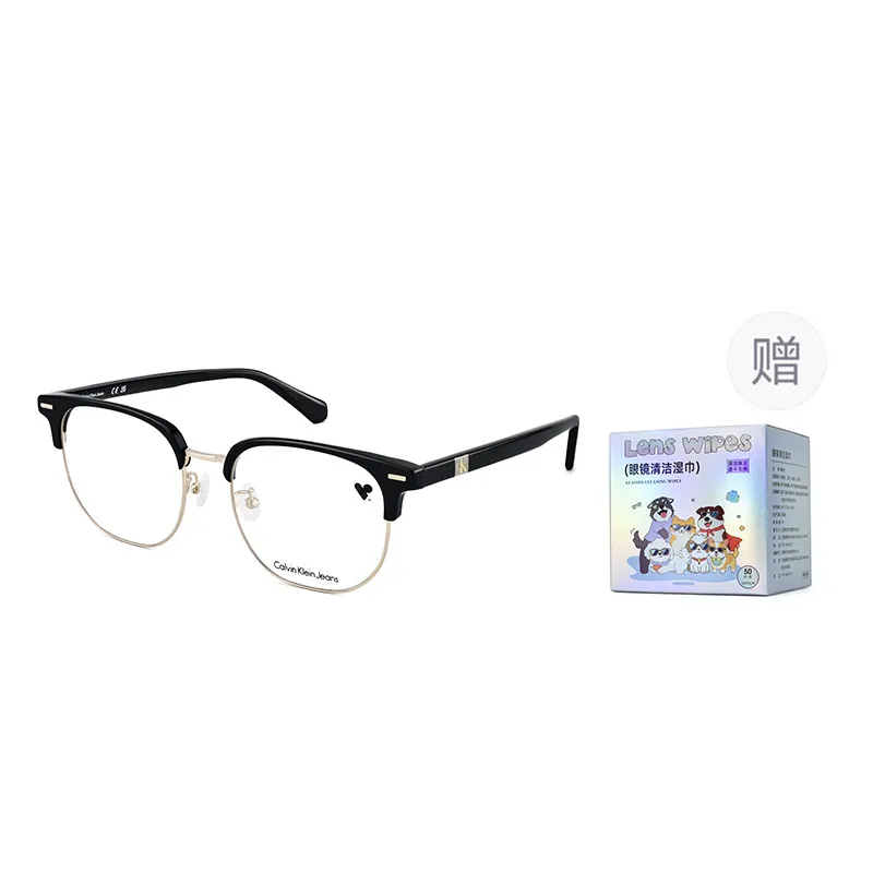 CALVIN KLEIN Browline Eyeglass Frames Unisex Black Gold