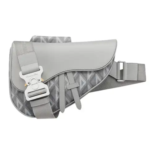 DIOR SaddleCD Diamond Canvas With Leather Fanny Pack Saddle Bag Sling Bag Men's Gray
