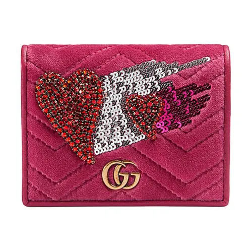 GUCCI Marmont Quilted Velvet Wallet Women's Rose Red