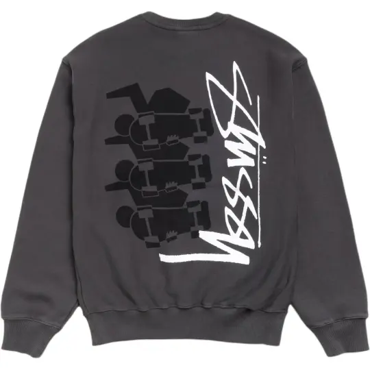 Stussy SS26 SS26 SKATE STACK CREW Свободная толстовка с круглым вырезом, длинными рукавами и узором на спине, одинаковый стиль для мужчин и женщин
