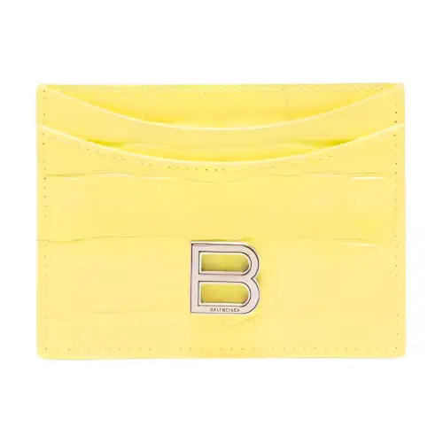 Balenciaga Hourglass Croc Embossed 4 Card Slots 1 Slip Pocket Card Holder Yellow