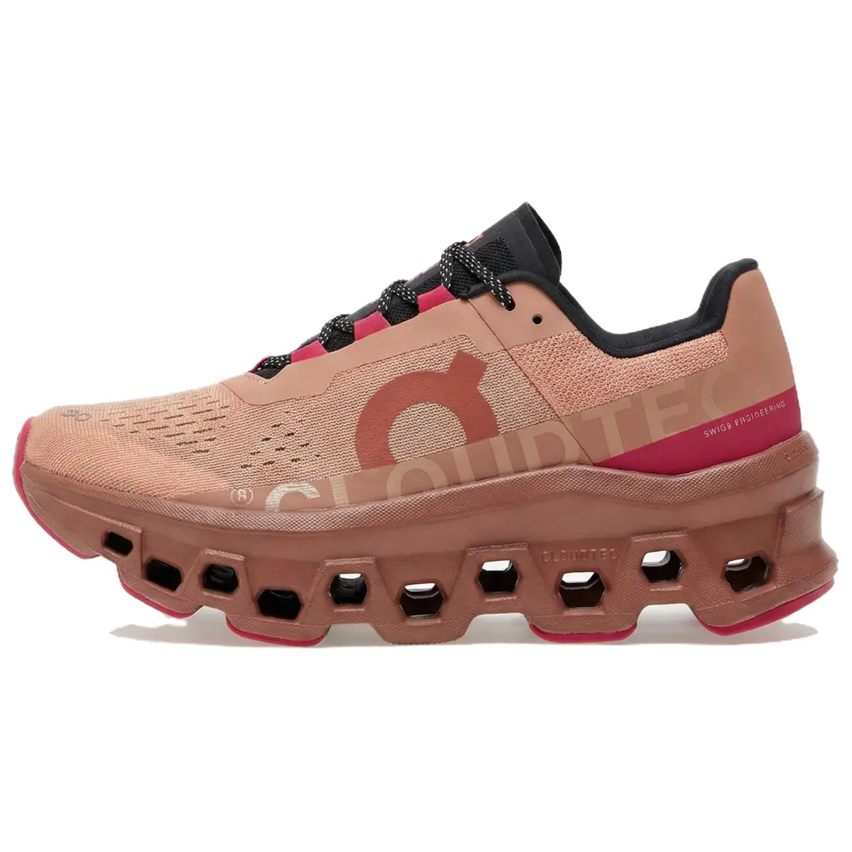 On Cloudmonster Fabric Slip Resistant Breathable Rebound Low top Running Shoes Women's Rose Pink Cork
