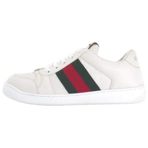 GUCCI Screener Distressed Shoes Leather Skateboard Shoes Men's White Green