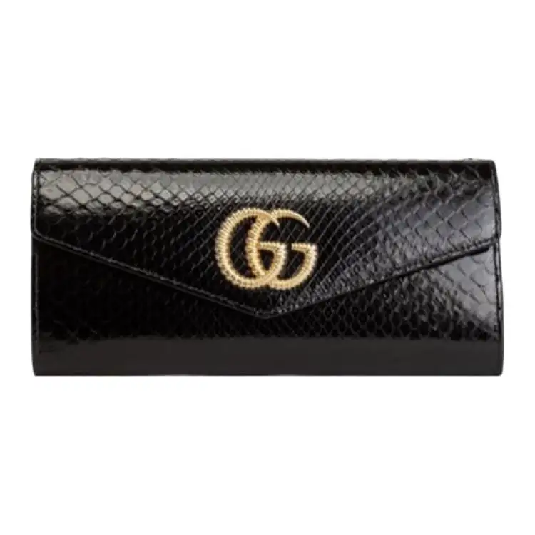 GUCCI Marmont Leather Clutch Women's Black