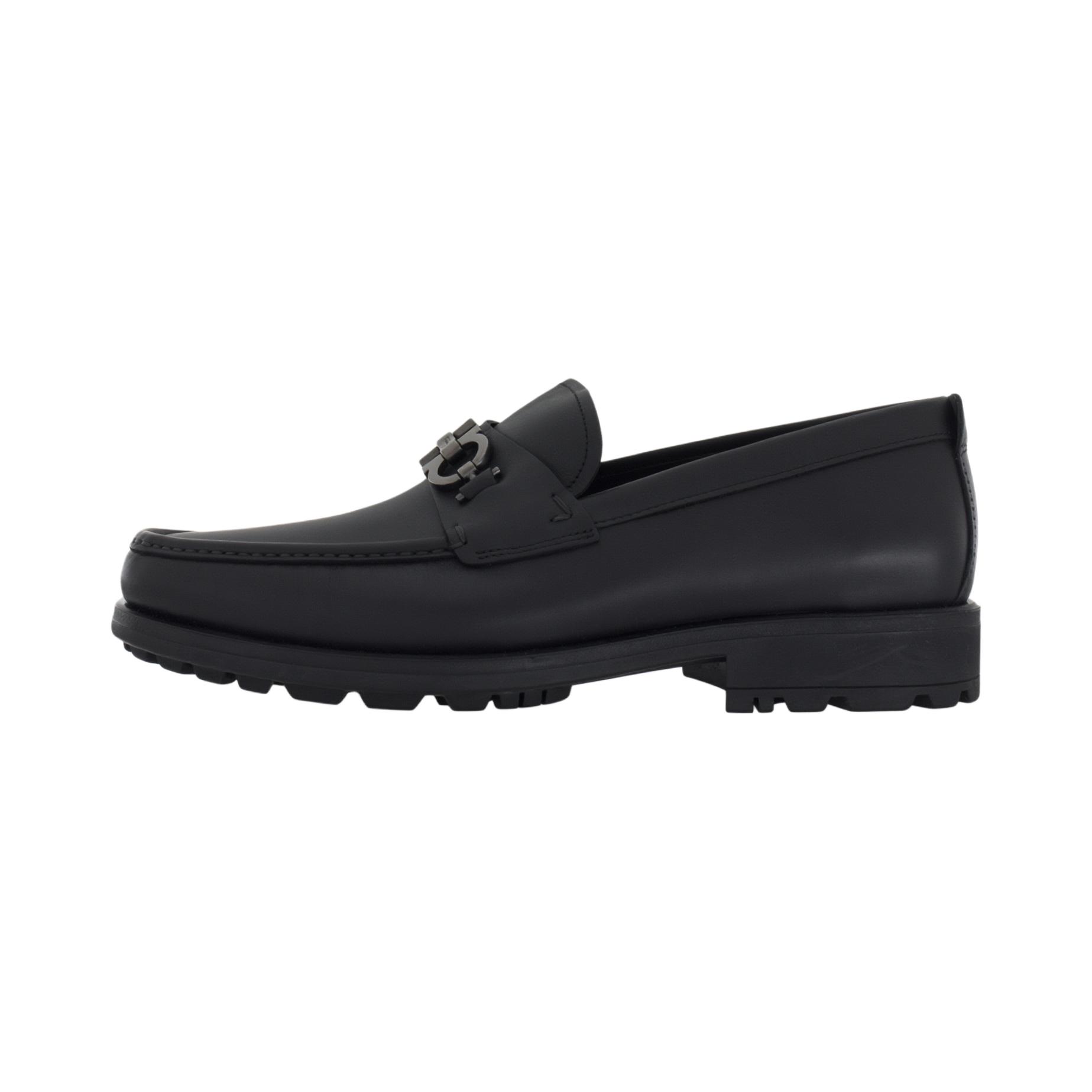 FERRAGAMO Gancini Gancio Leather Loafers Men's Black