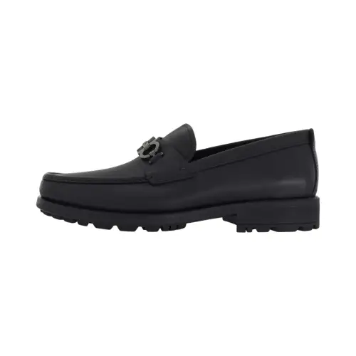 FERRAGAMO Gancini Gancio Leather Loafers Men's Black