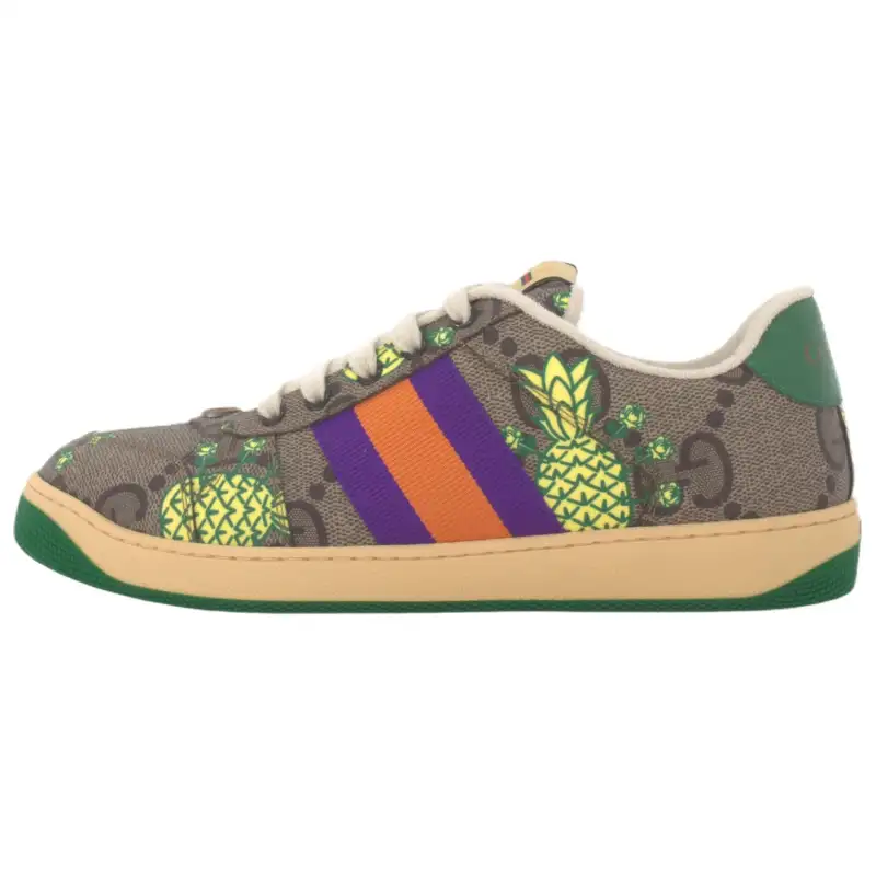 GUCCI GG Tropical Pineapple Collection Canvas Low top Stylish Skateboarding Shoes Men's Brown