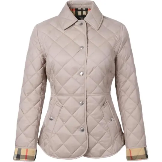 Burberry Puffer Jackets Women's Taupe Lapel Moderate