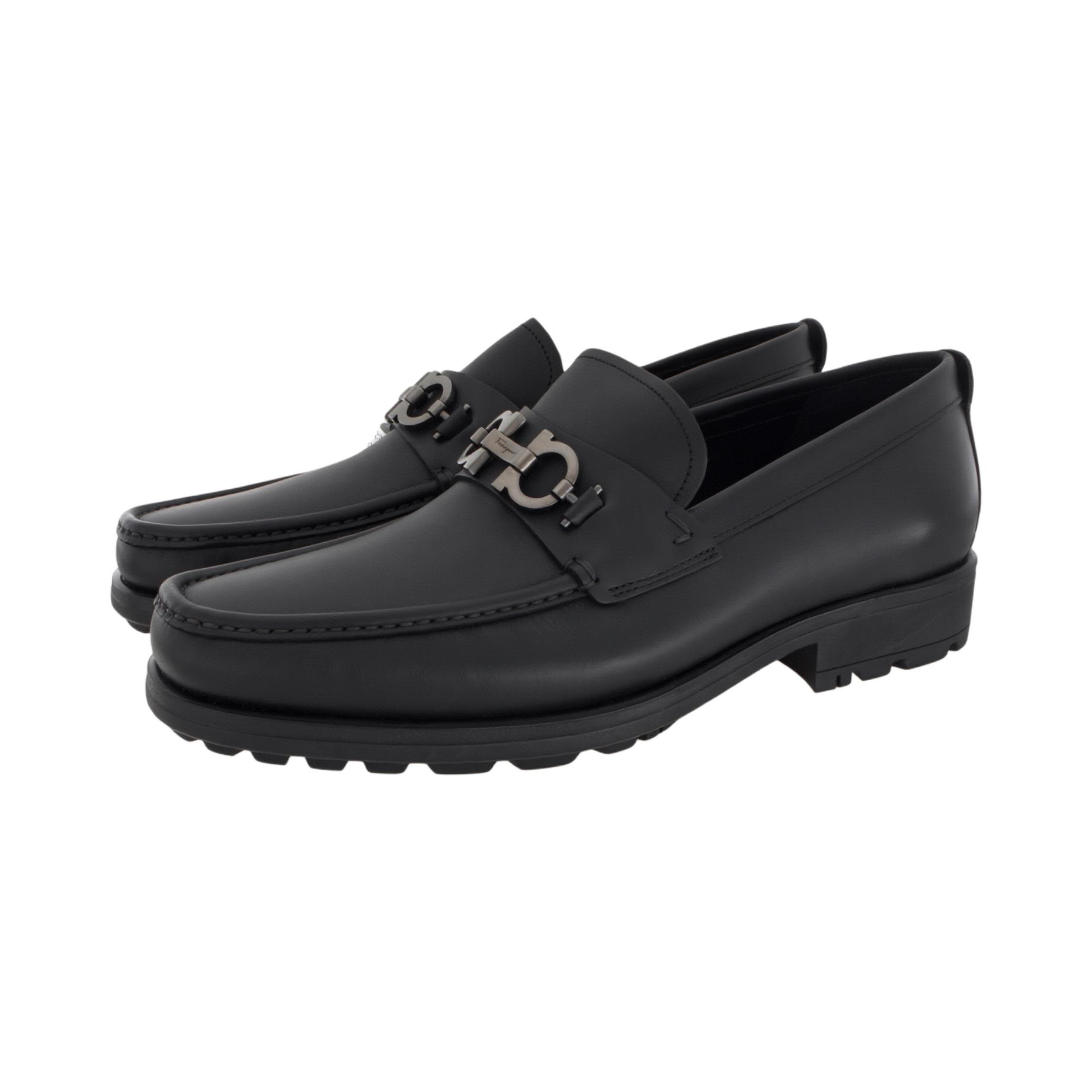 FERRAGAMO Gancini Gancio Leather Loafers Men's Black