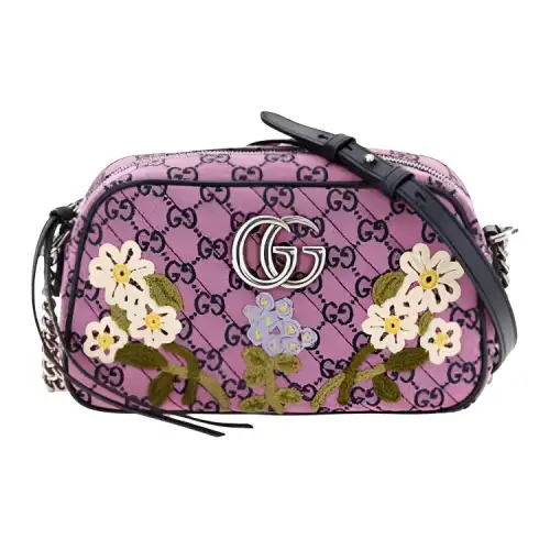 GUCCI GG Marmont Embroidery Camera Bag, Shoulder Bag, Crossbody Bag Small Women's Purple