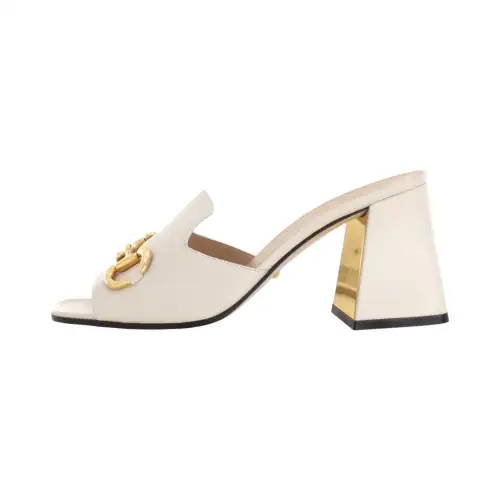 GUCCI Horsbit 75mm Heeled Sandal White Leather Women's