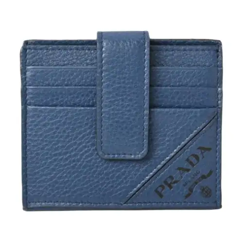 PRADA Cow Leather Card Holder Men's Blue