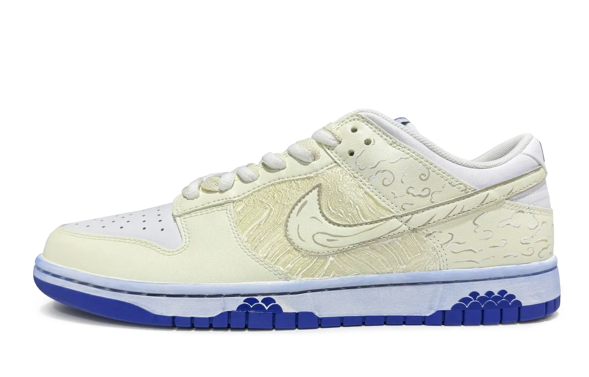 Nike Dunk Cushioning Abrasion Resistant Cushioning, Wear Resistant Low top Skateboard Shoes Men's Beige White Blue