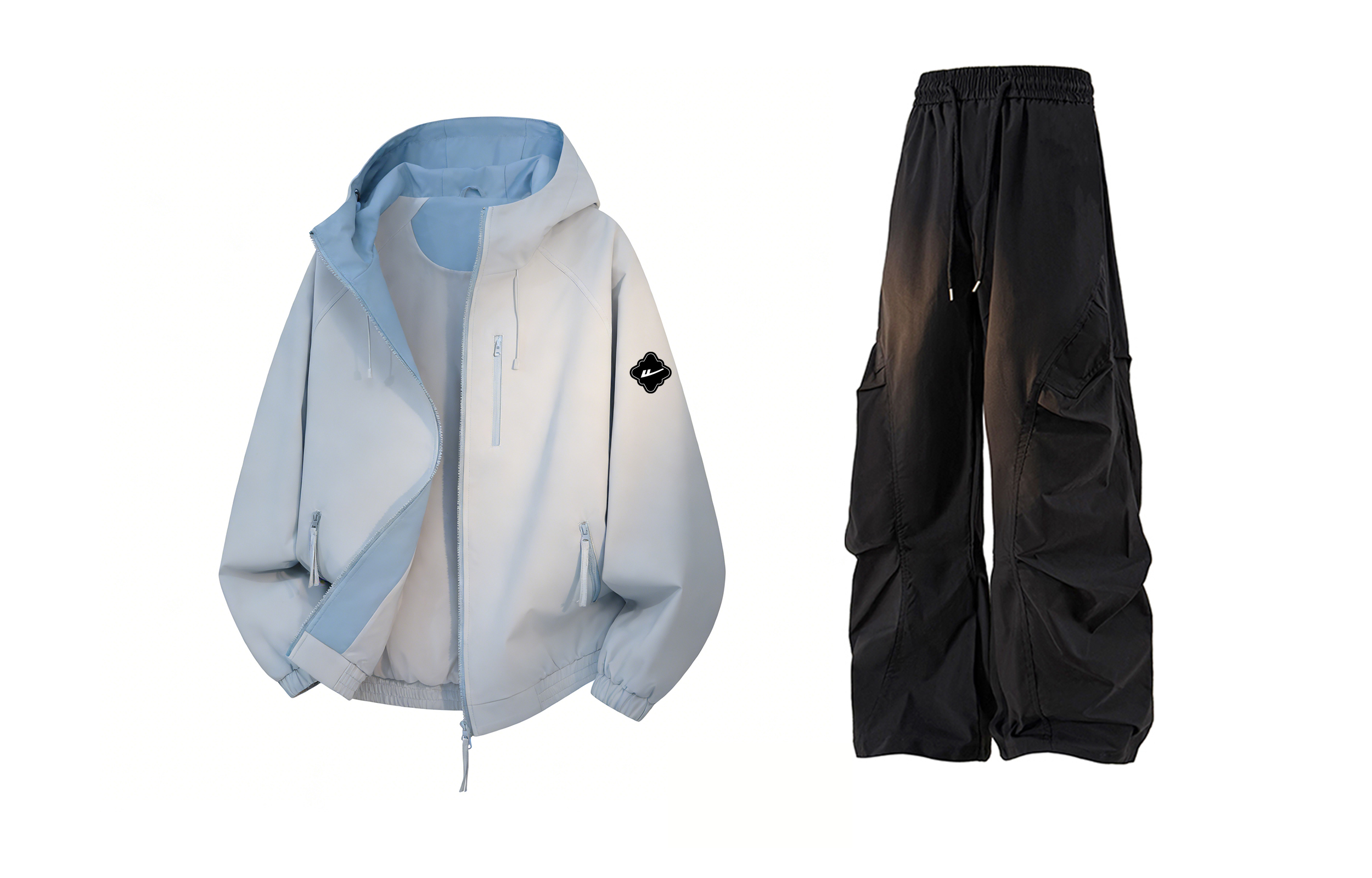 Warrior, windproof waterproof set, trend fashionable universal casual trousers, jacket, climbing skydiver for hiking for men and women, 2 pieces, American style, oversize, for beloved