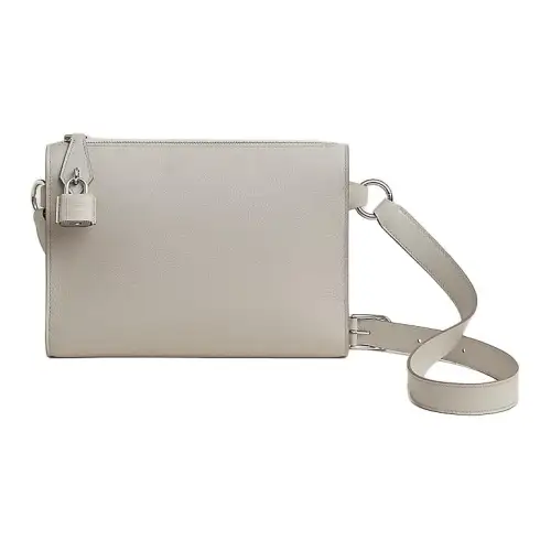 HERMES Bolide Evercolor Leather Bowling Bag, Shoulder Bag, Crossbody Bag Men's 8L Beton Glacier White & Concrete Gray