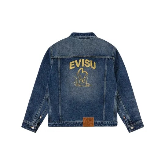 Весенняя мужская джинсовая куртка EVISU 2026 с логотипом и принтом чайки