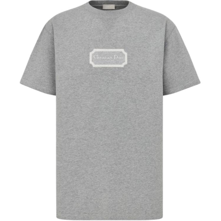 DIOR Dior FW22 Solid Color Logo Round Neck Pullover Short Sleeve T-Shirt Men's Gray