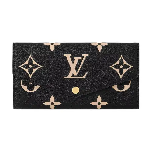LOUIS VUITTON Sarah Monogram Empreinte Soft Grain Embossed Cow Leather Wallet Women's Black & Ecru
