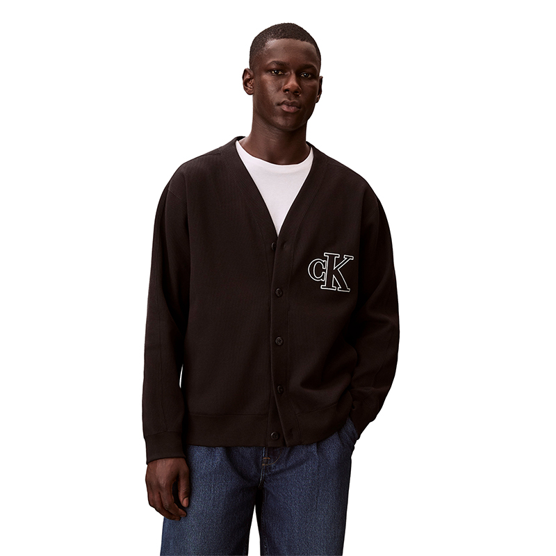 Мужской кардиган CALVIN KLEIN с V-образным вырезом (черный)
