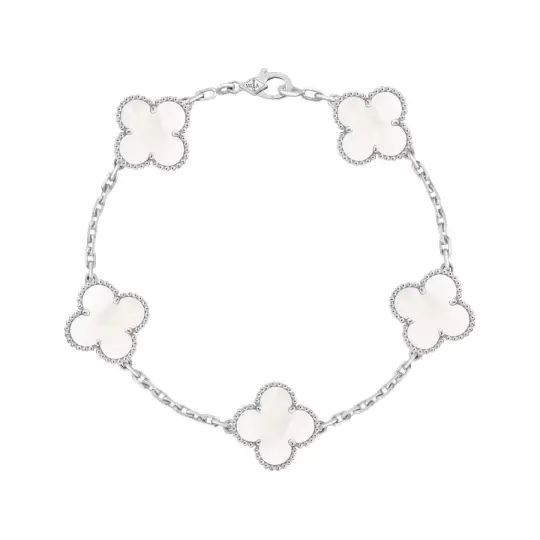 Van Cleef & Arpels 18K white gold Alhambra mother of pearl bracelet