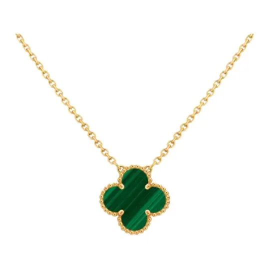 Van Cleef & Arpels Pre Owned 2010s 18K Yellow Gold Alhambra Malachite Pendant Necklace