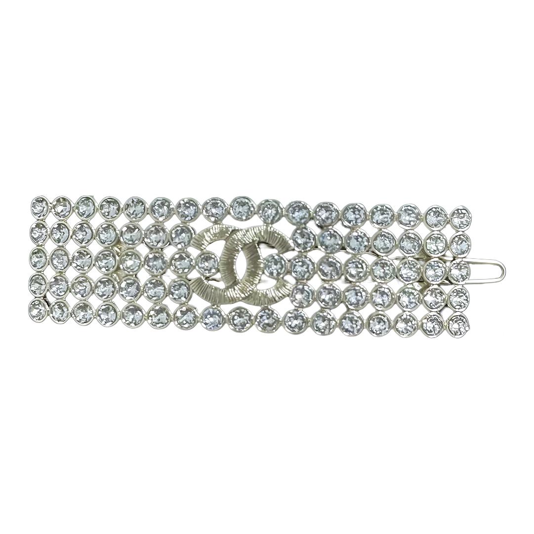 Женская заколка Chanel (серебристая с кристаллами)