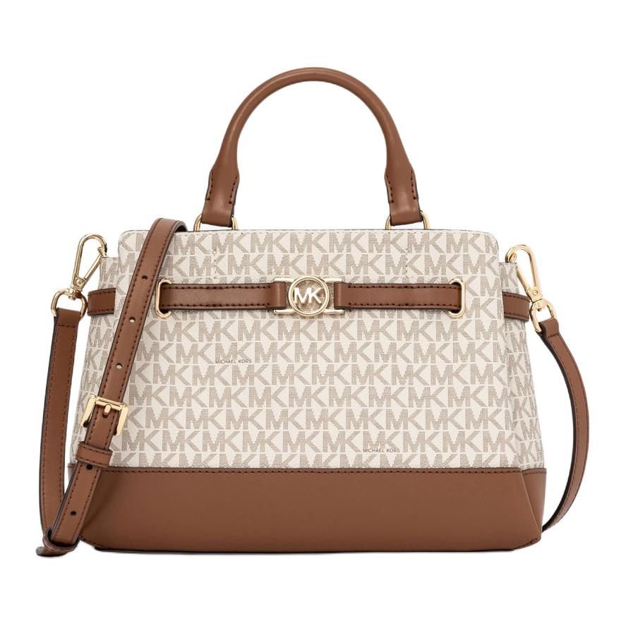 MICHAEL KORS Michael Kors Logo Hardware Signature Coated Canvas Leatherette Handbag Small Women's Vanilla