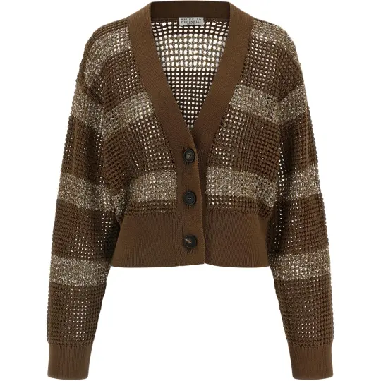 Brunello Cucinelli open-knit striped cardigan