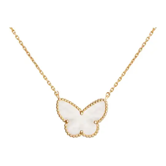 Van Cleef & Arpels 18K yellow gold Lucky Alhambra Butterfly mother of pearl necklace