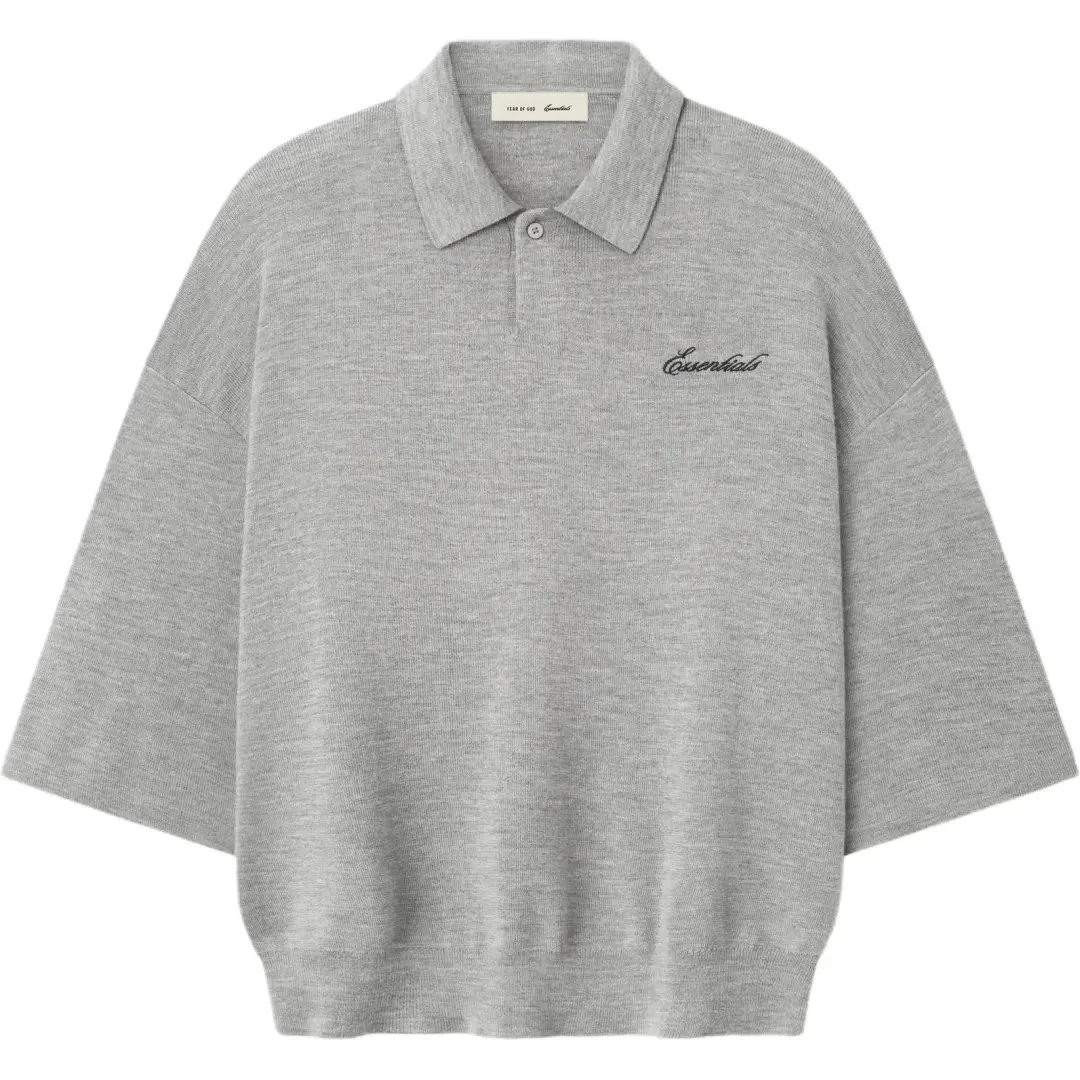 Fear Of God Essentials SS26 SIGNATURE 3/4 SLEEVE 90'S KNIT POLO CONCRETE HEATHER Sweater Unisex