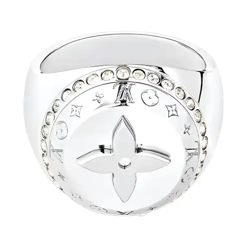 LOUIS VUITTON Crystal Metal Rings Unisex Silver