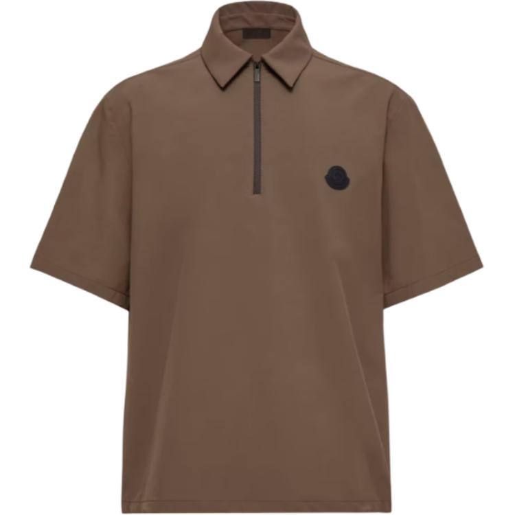 Мужская футболка Moncler SS26 Logo Short Sleeve Half-Zip Shirt (зеленый)