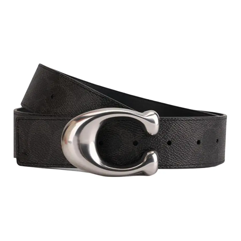 COACH Artificial Leather With Cow Leather Belts Men's Black Width 3.8cm