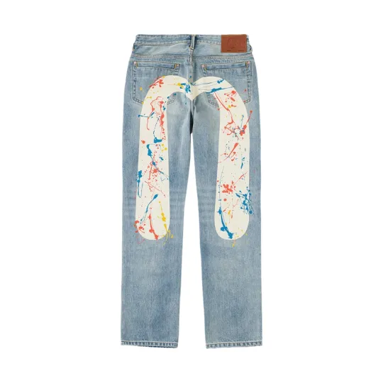 Fukushen EVISU Spring 2026 Большие мужские прямые джинсы с чернильными вставками M