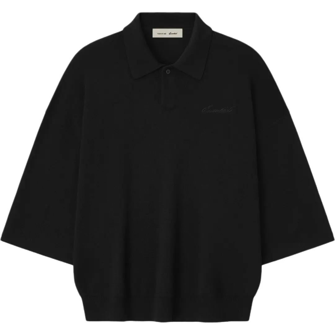Fear Of God Essentials SS26 SIGNATURE 3/4 SLEEVE 90'S KNIT POLO VINTAGE BLACK Sweater Unisex