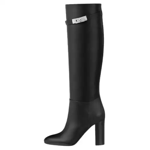 HERMES Knee high Boots 9cm Women's Black