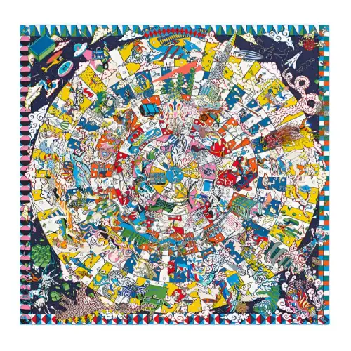HERMES Scarves Unisex Blue Yellow/Multicolor