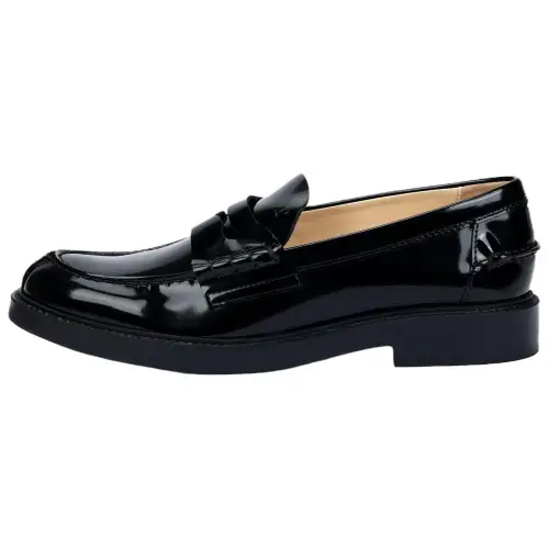 TOD'S Tods Leather Stripe Print Loafers Women's Black