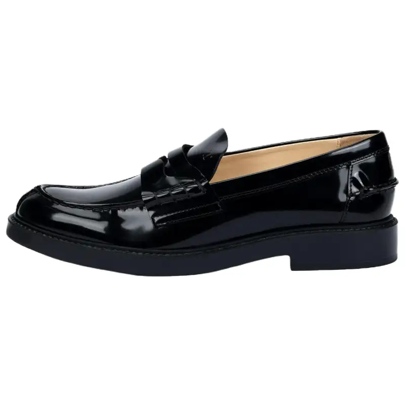 TOD'S Tods Leather Stripe Print Loafers Women's Black